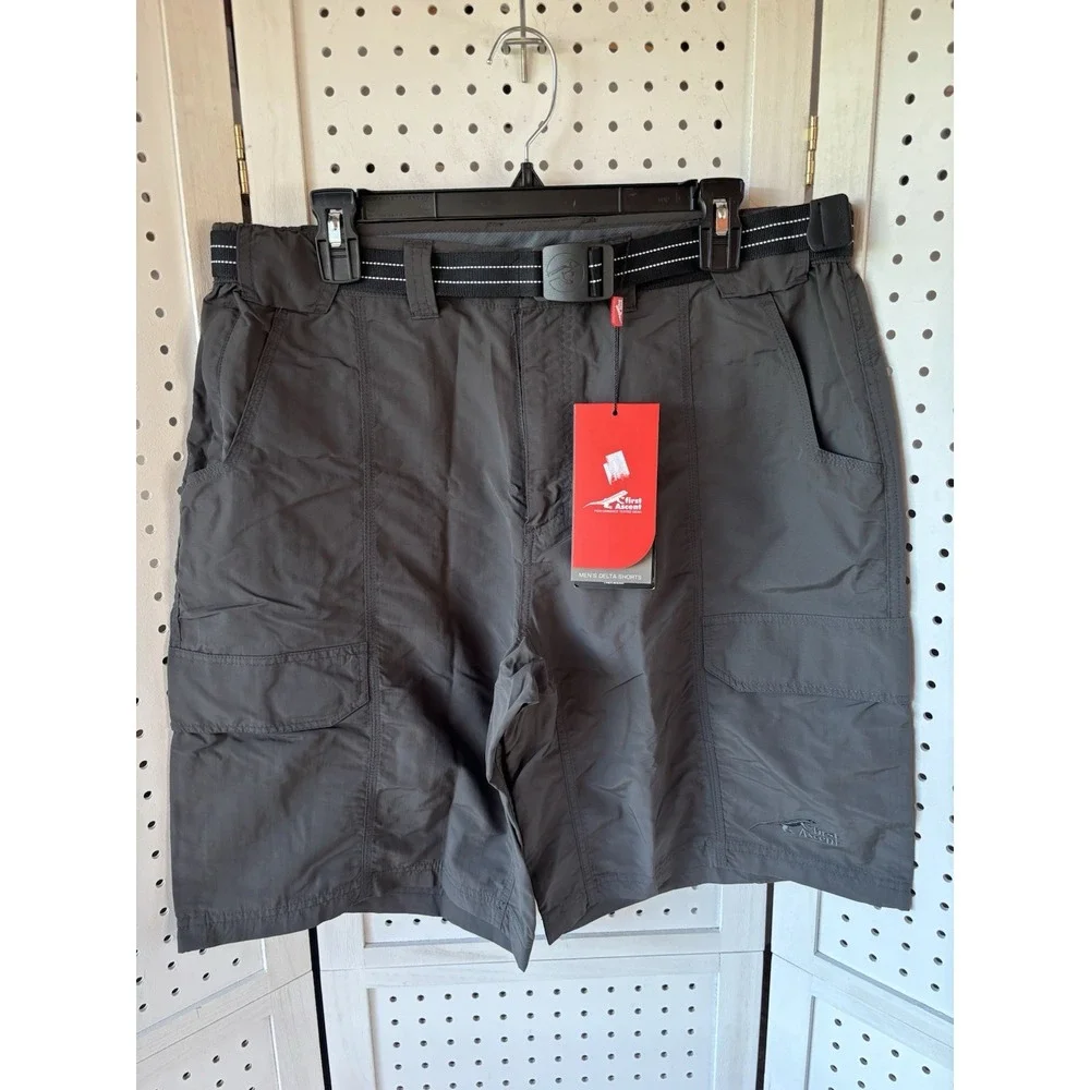 First Ascent Trekwear Men's LG Delta Cargo‎ Shorts Gray Belted Active NWT Nylon